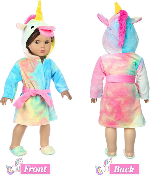 XFEYUE 18 inch Set 18 Inch American Doll Clothes and Sleeping Bag - Rainbow Unicorn Doll Costume with Unicorn Style