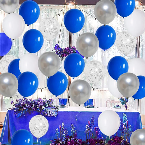 Blue White Silver Balloon Arch Garland Kit, 122pcs Royal Blue White Metallic Silver Balloons for Birthday Engagement