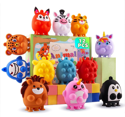 ChildFun 12 PCS Party Favors for Kids, Silicone Animal Pop Fidget Toys