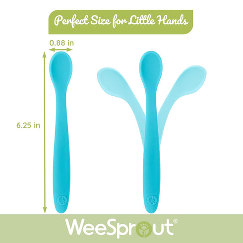 WeeSprout Silicone Baby Spoons, First Stage Infant Feeding Utensils with Soft-Tip, Set of 3