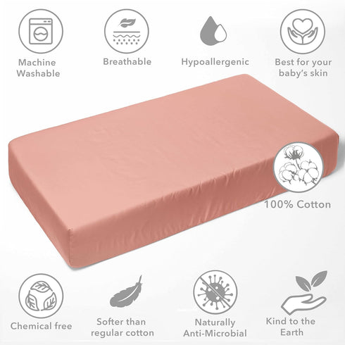 100% 100% 28 52 Cotton Crib Fitted Sheet - Olivia Tribal Solid Coral - Silky Soft Breathable Cotton Percale Baby Sheets