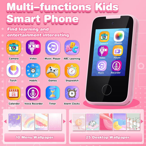 Kids Cell Phone Toys for 3-6 Year Olds Girls, Touchscreen with Dual Camera, MP3 Player, Games, Learning Toy Gifts