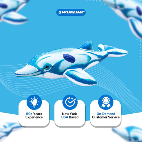 SWIMLINE Summer 75", Inflatable Ride-On Pool Float Fun Raft for Pools, Beaches, and Parties, Large Dolphin, Blue