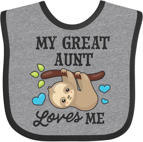 inktastic My Great Aunt Loves Me with Sloth and Hearts Baby Bib