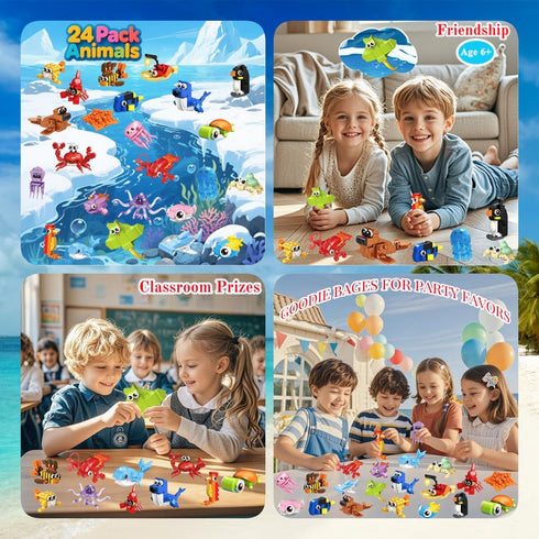 VEMBAP 24 Pack Set, Party Favor for Kids Building Mini Ocean Animals Building Blocks Toy for Goodie Bag Stuffers