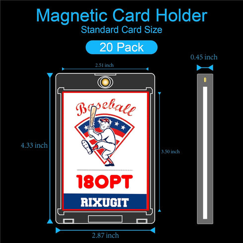 RIXUGIT 20-Pack 180pt Magnetic Card Holder for Trading-Cards - Clear Trading Card Sleeves, Magnetic Card Case