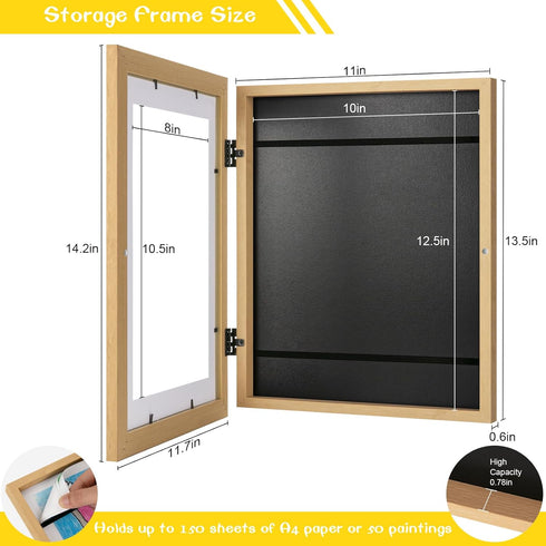 3Pack 10x12.5 8.5x11 Kids Art Frames Natural Woodgrain, Child Artwork Frame Without Mat Changeable Front Opening, Frame