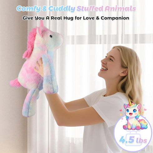 24" 4.5lbs Bobbie & Laxi & Unicorn Stuffed Animal, Sitting & Laying Weighted Stuffed Animals, Cuddly & Soft Weighted