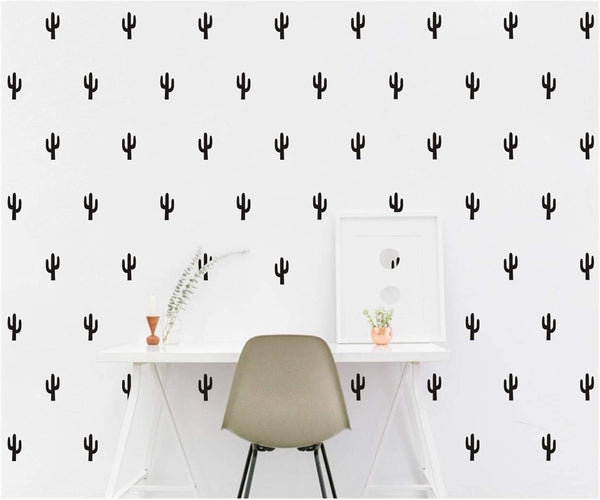 JOYRESIDE 48 Pieces/Set Cactus Vinyl Wall Decals for Baby Kids Bedroom Living Room Art Decor YMX20 (Black)