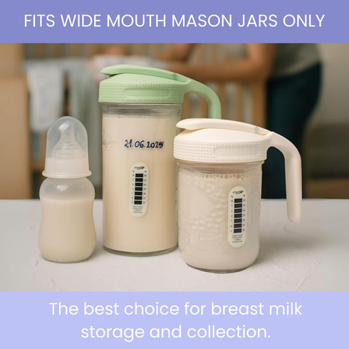 24oz Masontops Breast Milk Storage Kit - Airtight Mason Jar with Handle, Marker & Stick-on Thermometer for New Moms