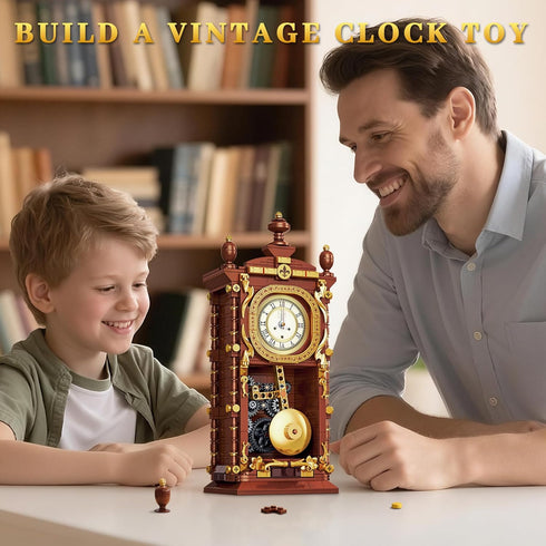 Set, 14+ (751 Vintage Retro Swing Clock Building Pendulum Clocks Building Block Toys with Functional Mechanical Model