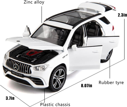 Benz GLE63S AMG Model Car 1/32 Alloy Diecast Pull Back Toy Car with Light and Sound Model Vehicle for Boys Girls Gift(White)