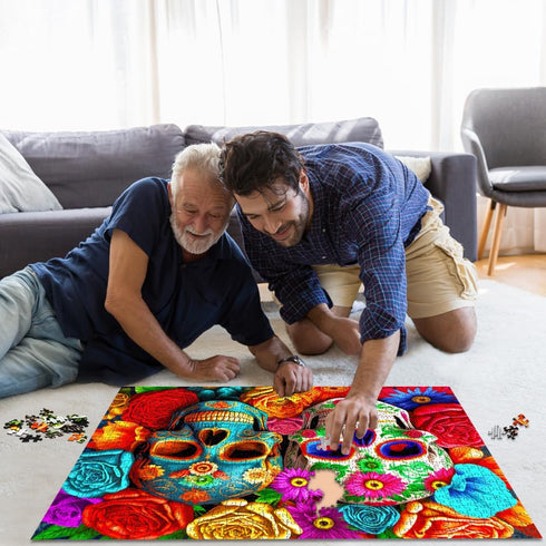 HUADADA 1000 Piece Puzzles for Adults - Colourful Flowers Skull Jigsaw Puzzles for Home Decoration