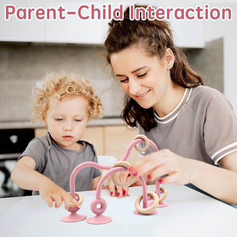 Baby Sensory Teething Chew High Chair Suction Toys, Food Grade Silicone Teether with Oak Loop for Infants