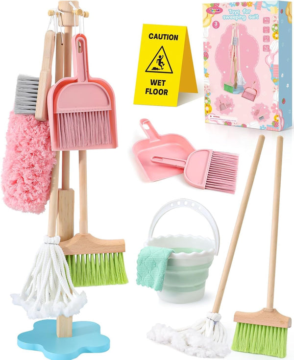 Lonico Wooden Kids Cleaning Toy Set for Toddlers Mop Broom and Dustpan