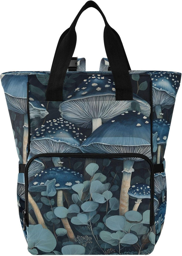 SUABO Baby Diaper Bag Backpack Blue Mushroom Eucalyptus Leaves Large Bag Waterproof Travel
