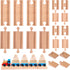 Warmshine 20 Pcs Straight Wooden Tracks Expansion Wood Train Track Pieces Connectors Adapters