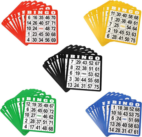 50-Pack Multi-Color Bingo Game Cards Set with Easy Read Numbers, Reusable Paper Sheets for Game Nights