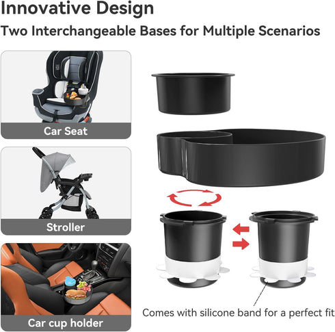 Car Seat Cup Holder Snack Tray Black, Toddler Travel & Road Trip Essentials Accessory for Mess-Free Snacking in the