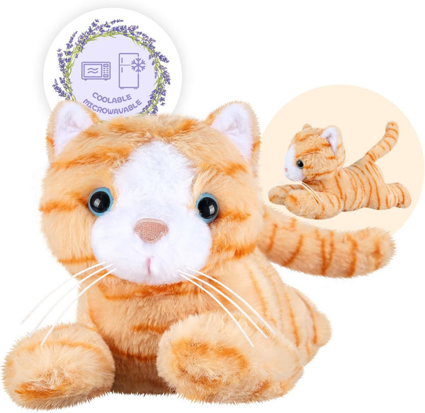 Heatable & Coolable Orange Cat Stuffed Animal, Microwave Heating Pad for Cramps & Pain, Plush Cat Toys Gifts