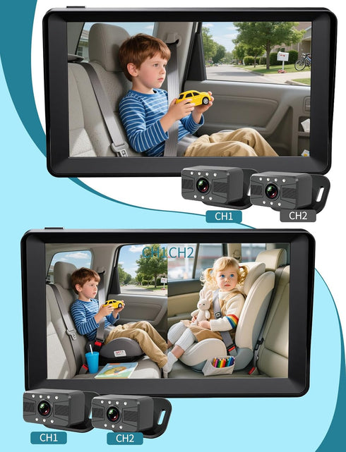 HUBOOK 7" 1080P 2 Dual Baby Car Camera, Split Screen Baby Car Monitor with Night Vision, Rear Facing Car Seat Camera