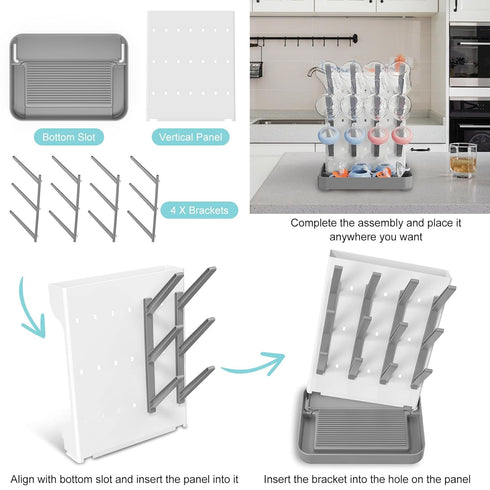 Countertop Baby Bottle Drying Rack, Vertical Bottle Rack Dryer Space Saving Bottle Drying Rack Organizer with Brush