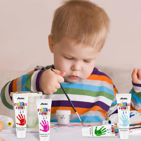 ABEIER Washable Finger Paint for Toddlers, Safe Non-Toxic, 12 Vibrant Colors, Mess Free Art Supplies for Kids