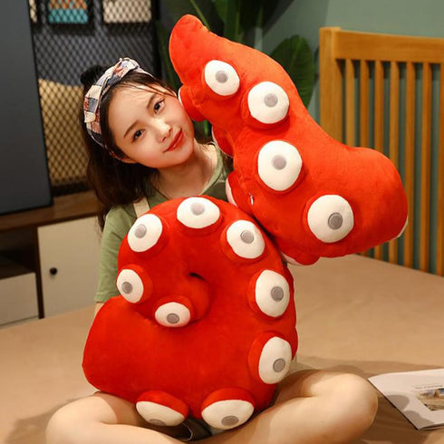Octopus Tentacles Plush Pillow, Stuffed Animal Gift for Kids Adults (17.7 * 13.7in, Red)