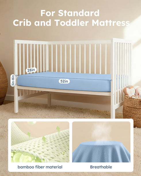 2 Pack 52x28in Yoofoss Baby Crib Sheets Viscose Derived from Bamboo, Fitted Crib Sheet for Boys Girls, Soft