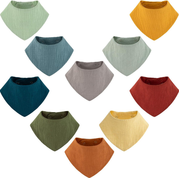 Muslin Baby Bibs Bandana Drool Bibs, 100% Cotton Absorbent Soft Reversible 6-Pack Set for Feeding and Teething