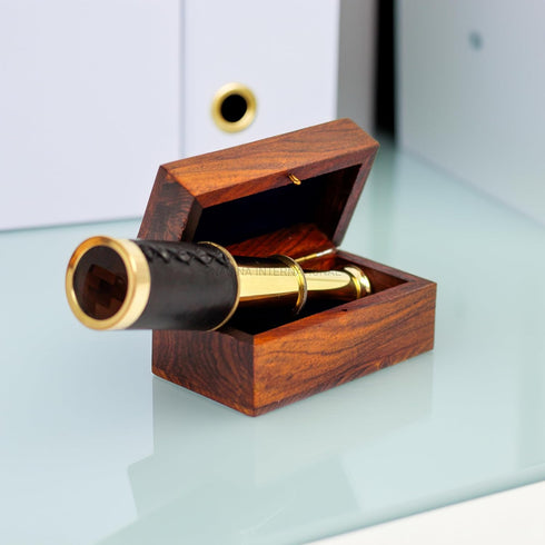 Nagina International (6 Inches, Miniature Beautiful Handcrafted Handheld Brass Telescope with Rosewood Box - Pirate