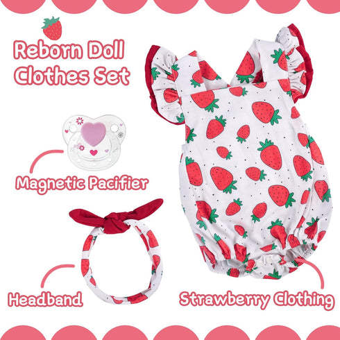 BABESIDE Reborn Baby Doll Clothes for 20- 22 Inch Strawberries Baby Doll Clothes Outfits with Pacifier Newborn Girl