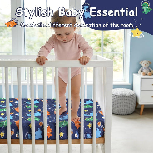 52x28 Inch JISEN Baby Crib Sheets Soft Breathable Space Dinosaurs Fitted Crib Sheets for Standard Crib and Toddler