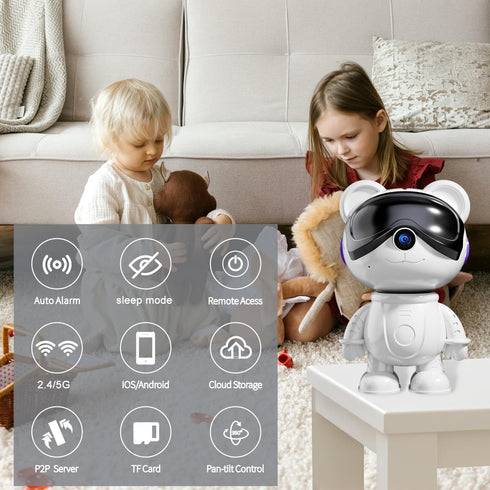 dzcctvipc Bear-2K Mode,5G Vision,24/7 Recording,2-Way -Cute Wireless-Smart Robot-Home Security - Camera,Nanny & Pet