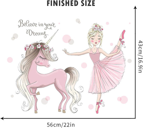 ROFARSO Cute Colorful Wall Stickers for Kids, Removable Decals for Nursery Baby Girls Bedroom Playroom (Ballet Girl