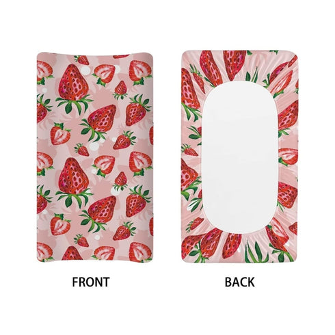 Cute Red Strawberry Print Diaper Changing Pad Covers - Soft Cozy Breathable Sheets for Baby Boys and Girls, 32"x16"