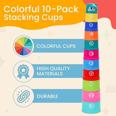 13 Set 10-Piece 612 13 (10Pcs) Educational Stacking Toys for Toddlers | Numbers & Alphabet Stacking Cups | Baby