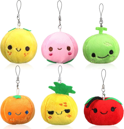 6 Pcs Soft Mini Plush Fruits - Colorful Stuffed Fruits Lovely Peach, Orange, Pineapple, Cantaloupe for Toddlers,