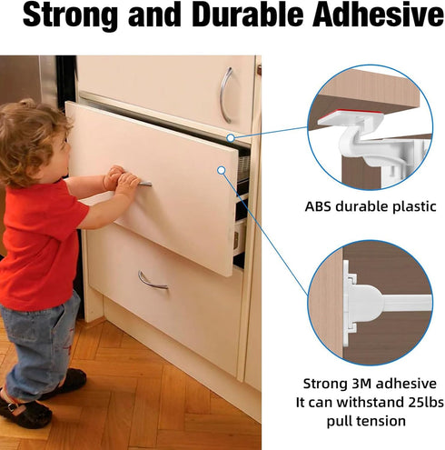 Pabesim 10 Pack Countertop Upgraded Invisible Baby Proofing Cabinet Latch Locks No Drilling or Tools Required, Strong