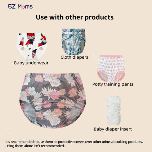 6 Packs 3T EZ Moms Waterproof Cloth Diaper Cover for Baby Girls Soft Plastic Training Pants for Toddlers Reusable