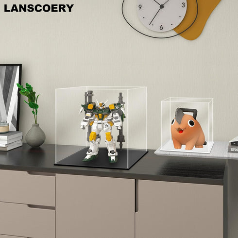 LANSCOERY Acrylic Display Case, Small Showcase Box for Collectibles, Dustproof Design, Black Base, 4x4x4inch