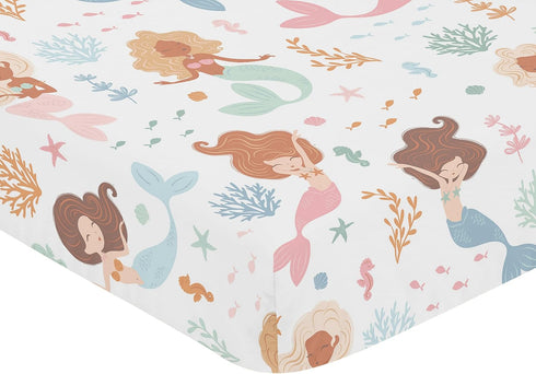 Sweet Jojo Designs Fitted Baby Crib Sheets (Ocean Mermaids) for Girls, Infant Nursery, Toddler Room - Standard Size