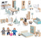 36pcs Wooden Dollhouse Furniture Set with 4 Family Dolls - Blue Dollhouse Accessories for Pretend Play Toys
