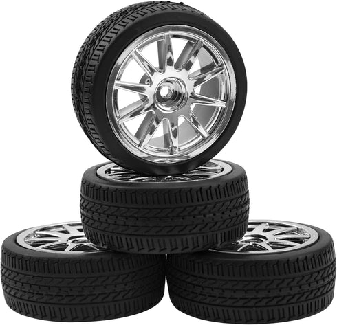 4Pcs 2.55in Rubber Tires & 12mm Hex Plastic Wheel Rims Set 10-Spoke with Foam Compatible with Traxxas Kyosho HPI Tamiya