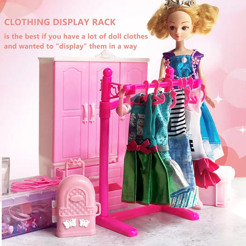 55PCS Doll Hangers for 12 Inch Dolls, Doll Clothes Accessories with 1 Display Rack