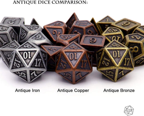 Haxtec Antique Copper Metal DND Dice Set - 7 Polyhedral Dice Compatible with Dungeons and Dragons