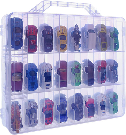 KISLANE Double Sided Toy Car Storage Case for 48 Toy Cars, Matchbox Cars, Mini Toys, Portable Transparent Storage