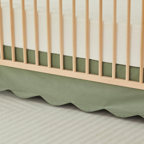 Brandream Scallop Edge Cotton Crib Skirt Toddler Bedskirt Baby Nursery Crib Bed Skirt Boho Bohemian Neutral Solid Color