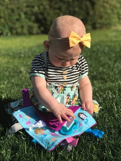 Baby Sensory Security & Teething Closed Ribbon Tag Lovey Blanket with Minky Dot Fabric, 14”X18”