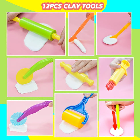 Wxqfumy Set, 31 3D Dough Tool Pcs Basic Dough Tools Kits for Kids, Dough Accessories Includes Storage Container, Mat